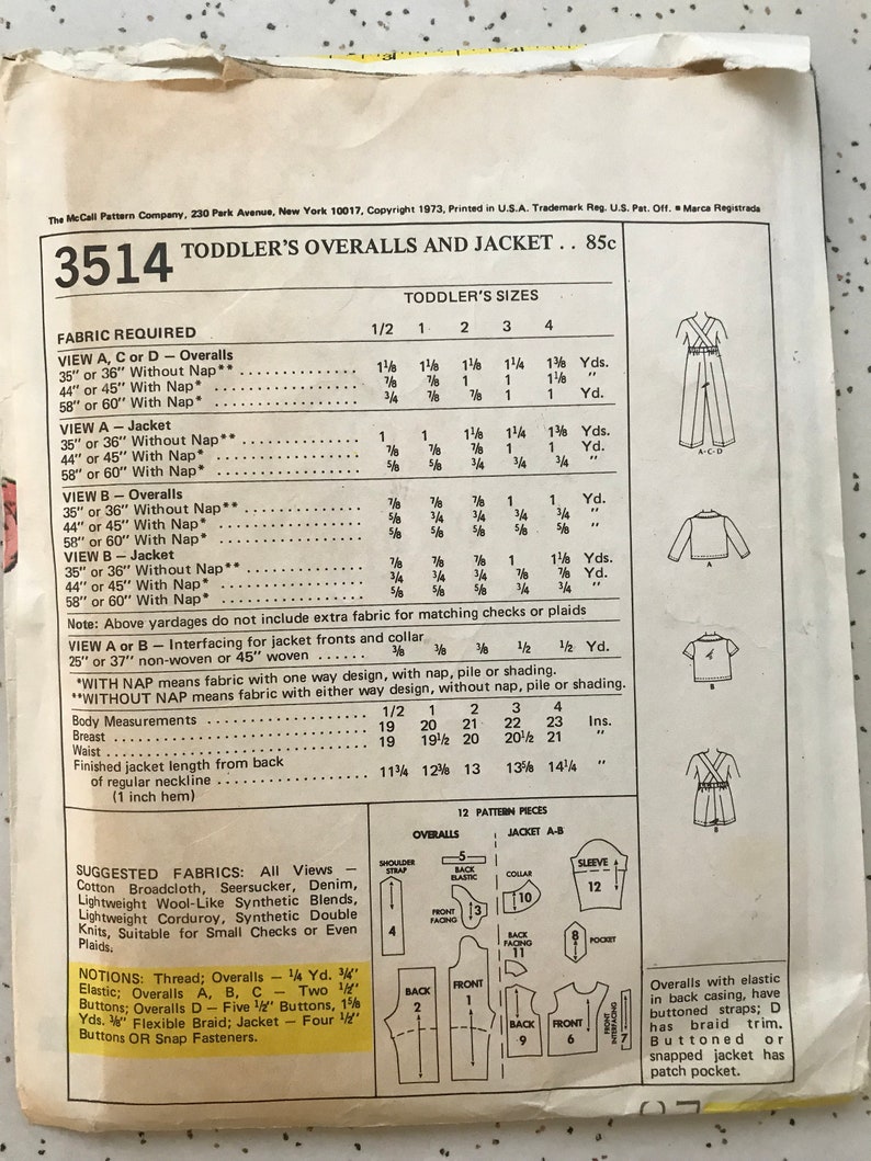 Mccalls 3514 Pattern CUT Complete 1970s Toddler's Easy - Etsy