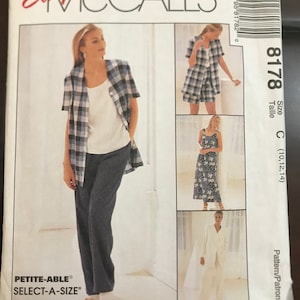 McCalls 8178 Pattern UNCUT Vintage Easy Loose Fitting Button Front Shirt Sleeveless Tank Top Dress Pants  Shorts  Size 10 12 14 or 16 18 20