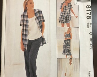 McCalls 8178 Pattern UNCUT Vintage Easy Loose Fitting Button Front Shirt Sleeveless Tank Top Dress Pants  Shorts  Size 10 12 14 or 16 18 20