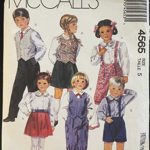 McCalls 4565 Pattern UNCUT 1980s Vintage Little Child&#39;s Button Front Weskit Vest Skirt Pants Knickers and Shorts Shoulder Straps Size 5
