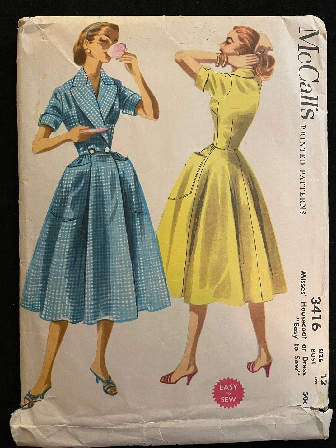 Mccalls 3416 Pattern CUT Complete 1950s Vintage Fit Flare Midi Length ...