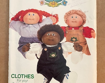 Butterick 6508 Pattern UNCUT 1980s Vintage Cabbage Patch Kid 16" Tall Doll Button Front Shirt Overalls Jumper Pants Pocket Collar Trim CA VA