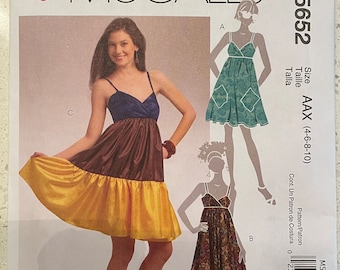 McCalls M5652 5652 Pattern UNCUT Easy Sleeveless Empire Waist Slip Style Dress Flared Tiered Skirt Ruffled Hem Knee Maxi - Size 4 6 8 10