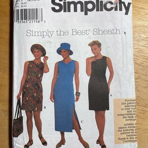 Simplicity 7958 Pattern UNCUT 1990s The Best Sheath Straight Knee or Midi Dress Matching Brimmed Hat and Purse Size 6 8 10 TX or 12 14 16 CA