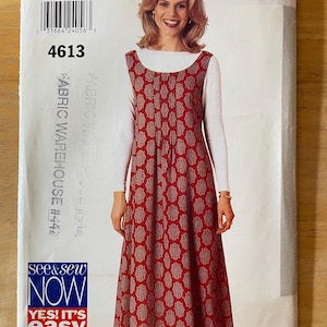 See & Sew 4613 Pattern UNCUT 1990s Vintage Very Easy Semi Fitted A-Line Pullover Jumper Dress Above Ankle Front Tucks Tie Size 12 14 16