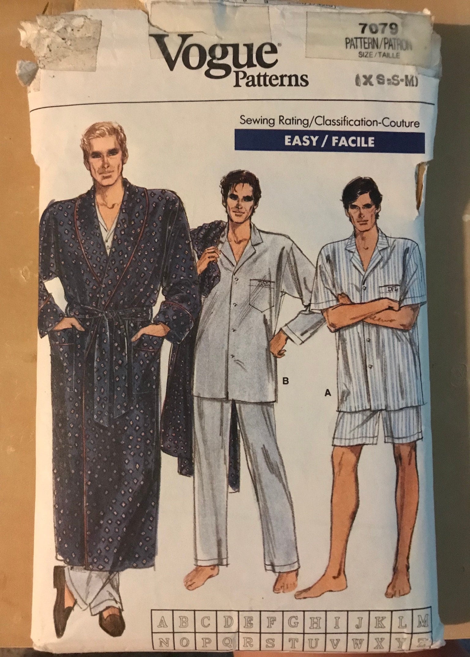 Vogue 7079 Pattern CUT Complete 1980s Easy Mens Wrap Front Robe