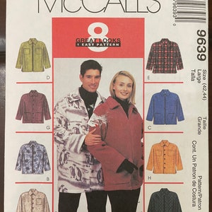 May include: A sewing pattern for a jacket with eight different variations. The pattern is for a large size and includes instructions for making the jacket in different fabrics and styles. The pattern is from McCall's and is called "Great Looks".