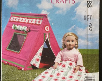 McCalls M7268 7268 Pattern UNCUT Linda Carr 18" Tall Doll's Camping Tent and Sleeping Bag Crafts VA