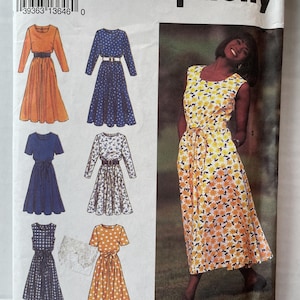 Simplicity 8229 Pattern UNCUT 1990s Sleeveless Long or Short Sleeve Dress Midi Tea Length  Round or Scoop Neck Size 8 10 12 14