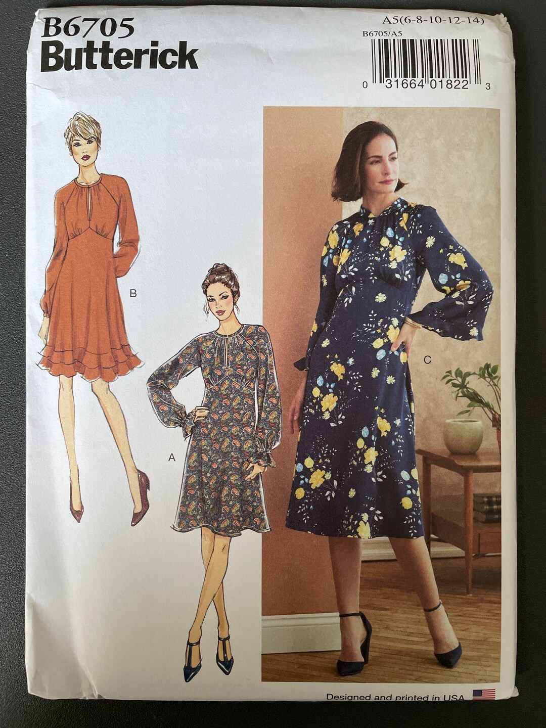 Butterick B6705 6705 Pattern UNCUT Easy Close Fit Pullover Dress Flared ...