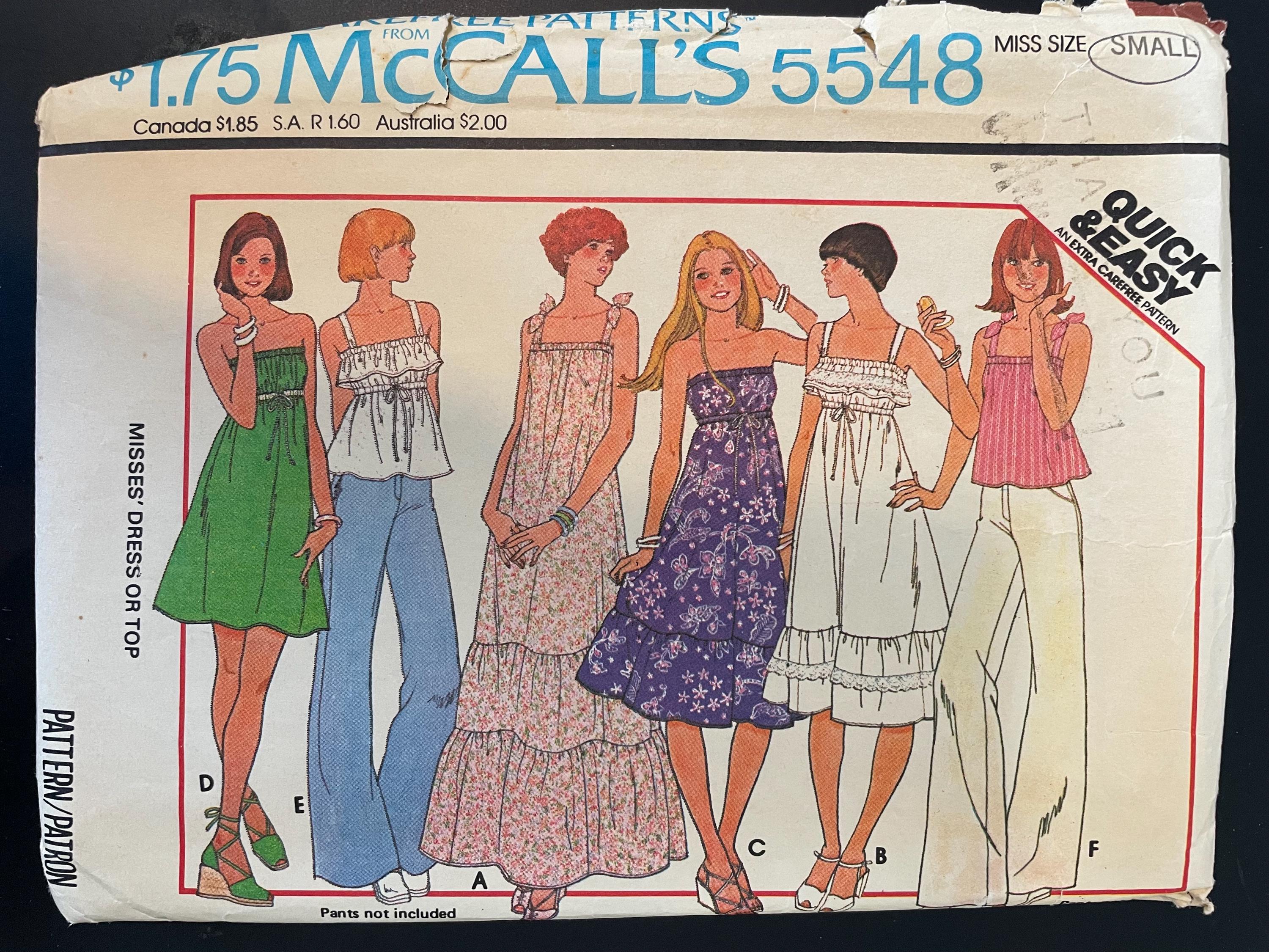 McCalls 5548 Pattern CUT Complete 1970s Vintage Carefree Easy Sleeveless Sundress Summer Top Strapless Flared Tiered Mini Maxi Size Small TX