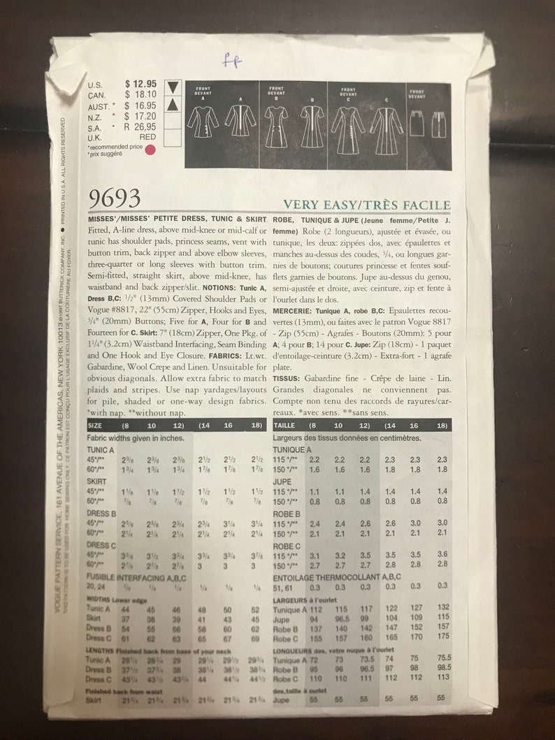 Vogue 9693 Pattern UNCUT 1990s Vintage Easy Options Collectibles Jewel ...