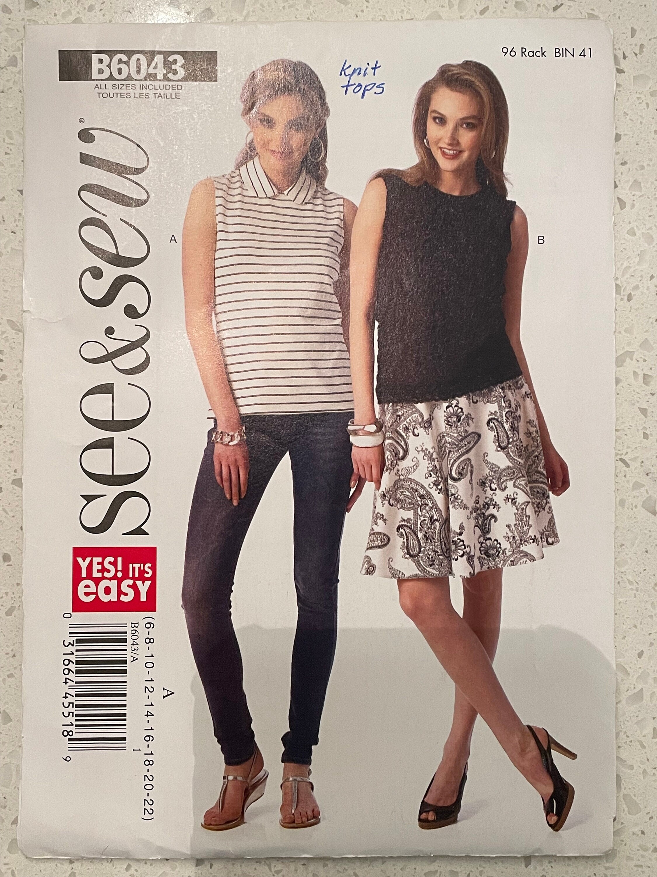 See & Sew B6043 6043 Pattern UNCUT Easy Close Fitting Stretch Knit