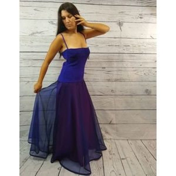 Vintage 1980s Tadashi blue evening gown with tull… - image 5