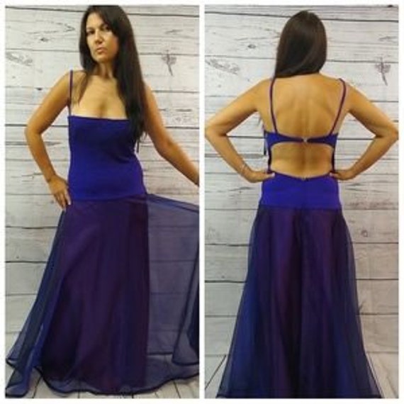 Vintage 1980s Tadashi blue evening gown with tull… - image 3