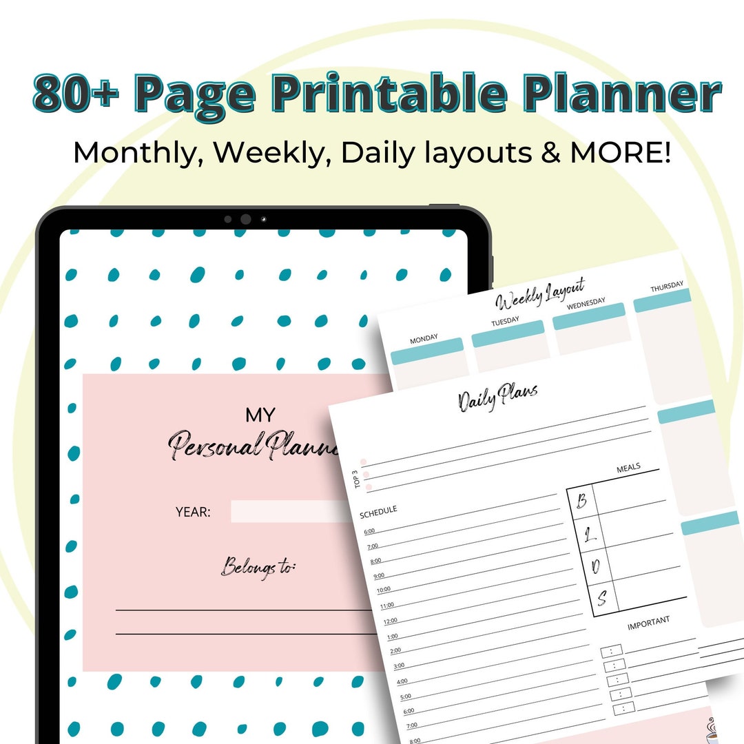 Teal & Pink Printable Planner: Daily, Weekly, Monthly Layouts (digital ...