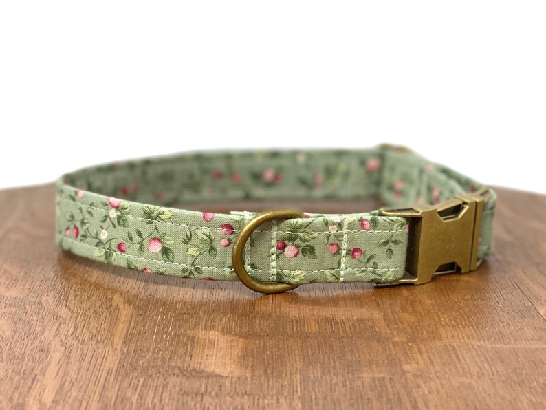 Strawberry Patch Floral Dog Collar Sage Green Dog Collar Etsy