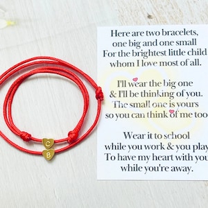 Mom and Child Red String Bracelet Set with Card, Initial Kabbalah Red Bracelet,  Matching Mother Daughter Bracelets, Christmas Gift for Mom