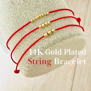 Gold Bead Red String Bracelet, Waterproof Adjustable Cord Bracelet, Lucky Protection Dainty Gift for Men Women Best Friend Sister Family