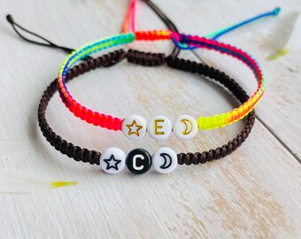 Pulseras personalizadas a juego de estrellas y lunas para parejas y amistades, pulsera inicial personalizada pulsera de estrella de luna, regalo BF GF hermana