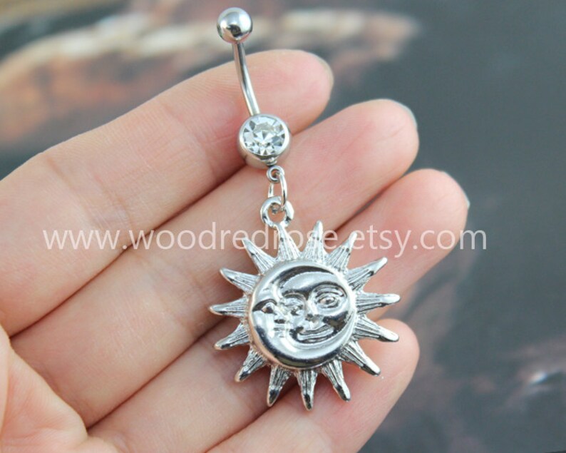 Download Crescent Moon and Star Belly Button RingsSilver sun flower ...