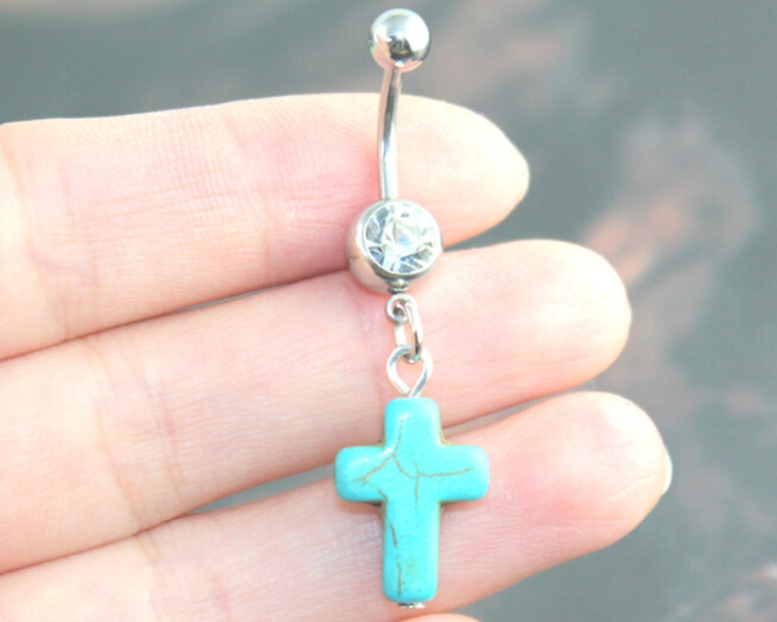 Turquoise Cross Belly Button Rings Funny Cross belly button Etsy