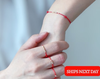 14K Gold Couple Promise Rings, Red String of Fate, Waterproof ring, 2mm Gold Beads,Lucky Red String Ring, Adjustable Ring, Best friend Rings