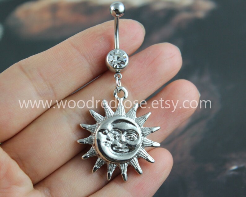 Download Crescent Moon and Star Belly Button RingsSilver sun flower ...