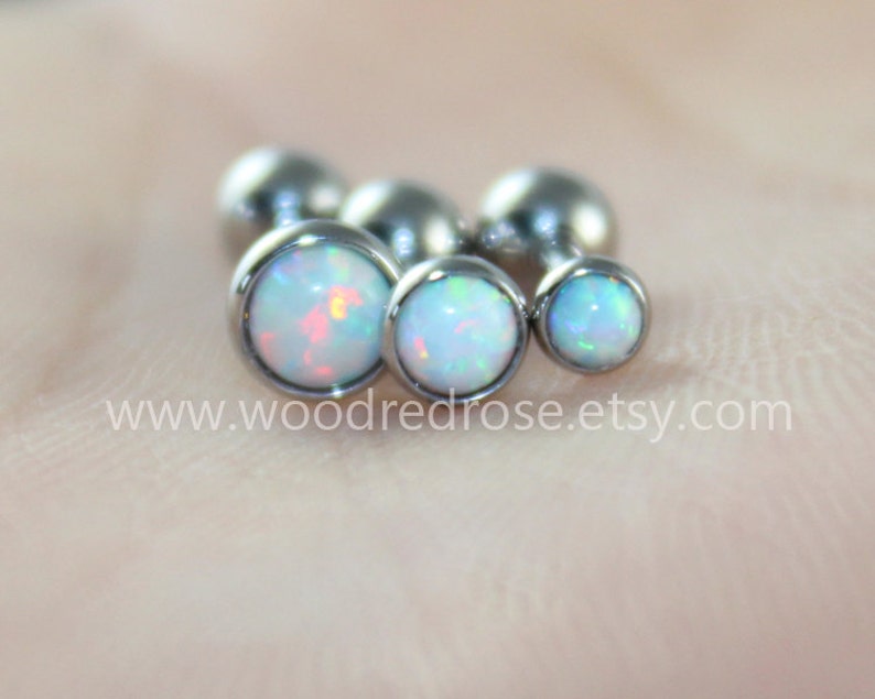 Dainty White Opal Earring Fire Opal Stud Cartilage Earring Etsy