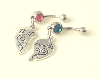 Best friend gifts, Belly button Ring, Dangle Belly Ring, best friend christmas gift, best friend rings for 2, Belly rings