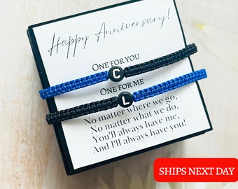 Set of 2 Personalized Couple Bracelets with Gold Heart, Custom Initial Bracelet Gift for Boyfriend Girlfriend, Waterproof bracelet