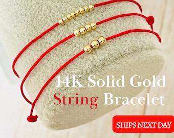 Waterproof bracelet, 2mm Gold Beads, Lucky Red String Bracelet, Adjustable Tiny Black Cord Bracelet, Bracelet for family Promise Bracelet