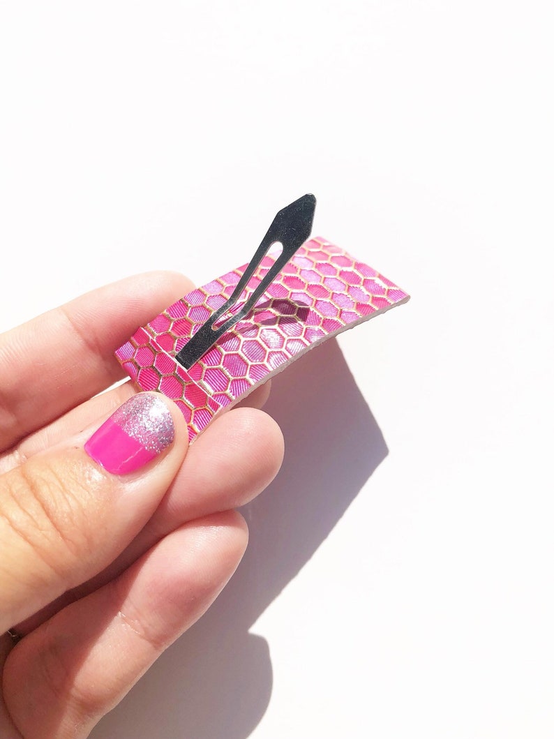 Hair accessories for girls MERMAID VIBES hot pink gold honeycomb leather snap clip Hair clips toddler Hair clips girls Leather hair clip