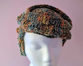 SALE - Novelty Winter & Fall Hat, Handmade Original Crochet Fuzzy Green/Orange/Yellow Hat