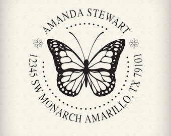 Custom Self-Inking Address Stamp - "MONARCH" Butterfly