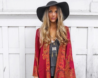 Kimono - BOHO - Boho Kimono Beach Cover Up, Chiffon Kimono, Long Kimono Robe, Summer Kimono, Bohemian Print Kimono, Boho Fashion