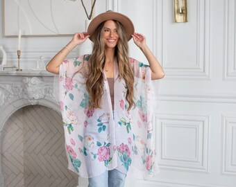 Spell Kimono - ROSE - Boho Kimono Beach Cover Up, Bohemian,shawl, Long Kimono Robe, Summer Kimono, Bohemian Print Kimono