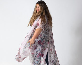 Wild Bloom Kimono Duster - BLUSH -  Boho Kimono Beach Cover Up, Long Kimono Robe, Summer Kimono, Bohemian Print Kimono, Boho Fashion
