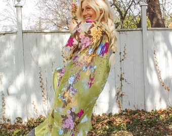 Blumenfelder Kimono Duster - MOSSY - Boho Kimono Strandhülle, Lange Kimono Robe, Sommer Kimono, Boho Print Kimono, Boho Mode