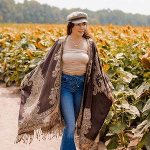 Kimono - CZEKOLADA - Boho Kimono, narzutka plażowa, szyfonowe kimono, długi szlafrok kimonowy, letnie kimono, kimono z nadrukiem boho, moda boho