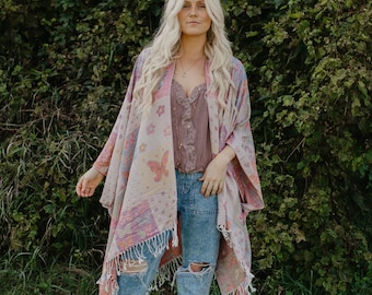 Kimono - Monarch Kimono - PASTEL - Boho Kimono Beach Cover Up, Chiffon Kimono, Long Kimono Robe, Bohemian Print Kimono, Boho Fashion
