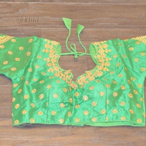 CLEARANCE SALE 25% DISCOUNT Parrot Green Raw Silk Zari Embroidered Pre-Stitched Ready to Wear Designer Bollywood Designer Blouse Diwali Sale