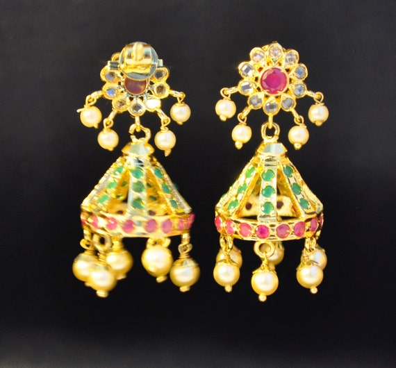 Buy Latest One Gram Gold Black Crystal| Black Beads Jhumka Earrings Online