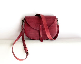 Leather Crossbody Bag, Handmade Leather Shoulder Bag, Burgundy Leather Pouch Bag