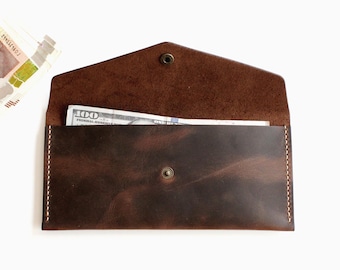 Cartera de cuero hecha a mano con sobre para guardar dinero, sobre para guardar dinero, billetera de cuero, bolsa de cuero Crazy Horse, idea de regalo