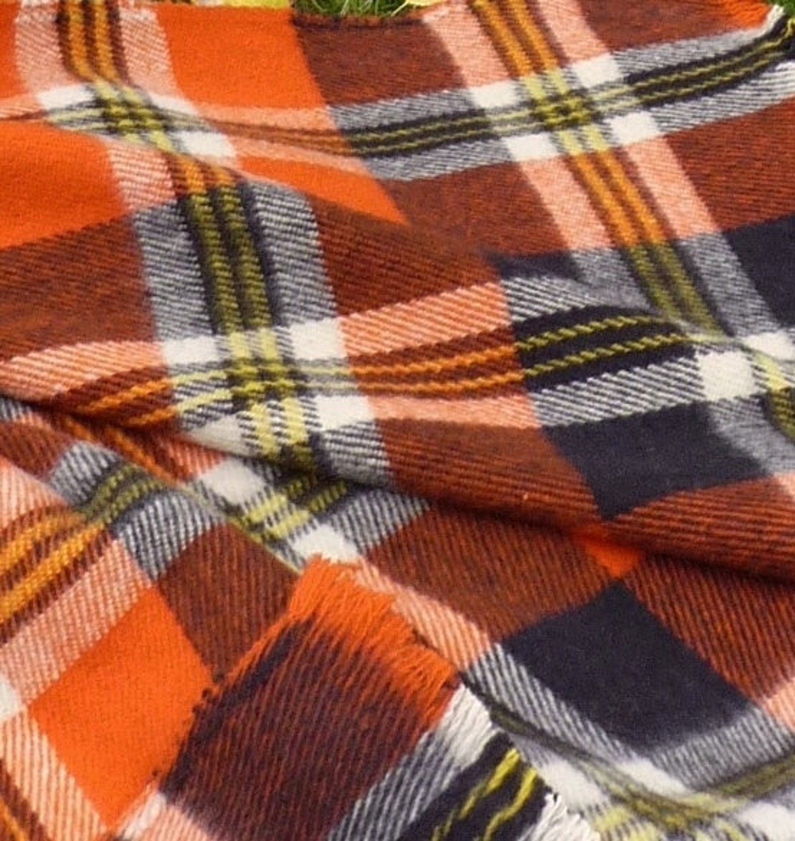 Ethnic Orange Plaid Wool Blanket / Extra Warm Natural Throw Etsy