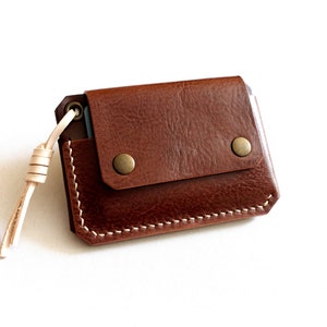 Cartera de cuero para cinturón, cartera delgada para cinturón con 3 compartimentos, bolsa minimalista para cinturón, billetera de cuero hecha a mano para tarjetas