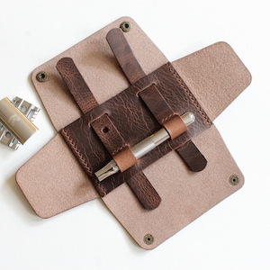 Handmade Leather Shaving Kit Holder: Italian Leather Travel Case, Gift for Him & Free Initials image 13