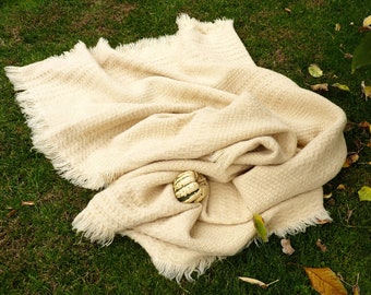 Weighted Wool Blanket 200x220 cm, Wool Throw, Natural Undyed Wool Blankets, Gift Idea Blanket