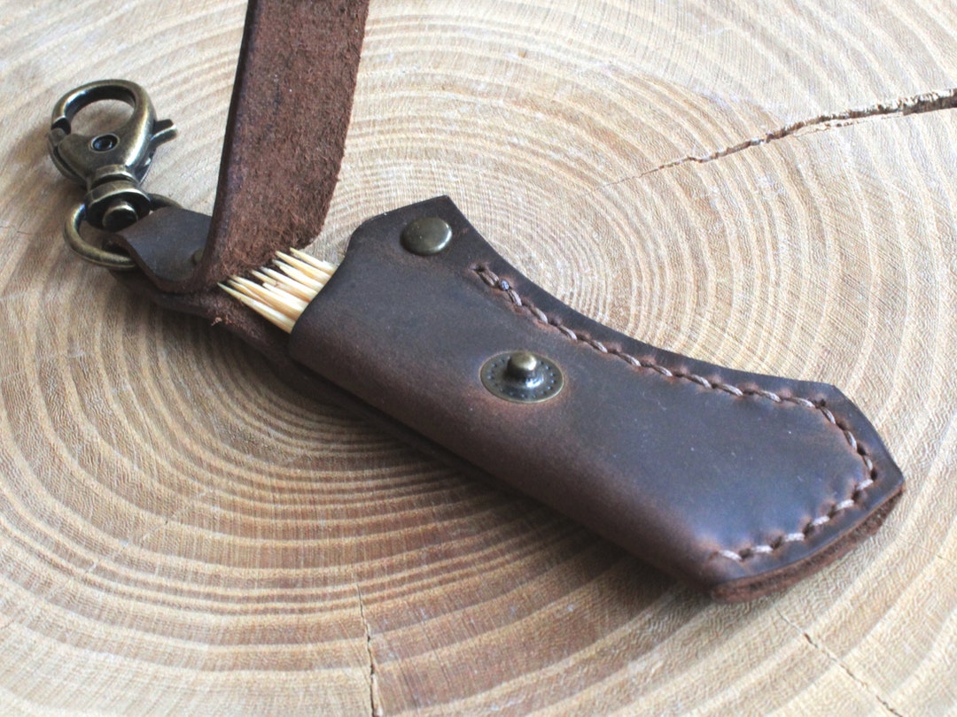 Leather Toothpicks Holder With Carabiner Minimalist Leather Etsy
